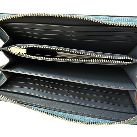 Coach Leather Zip Around Wristlet Wallet Blue Nickel Hardware NWT $298 - Picture 8 of 10